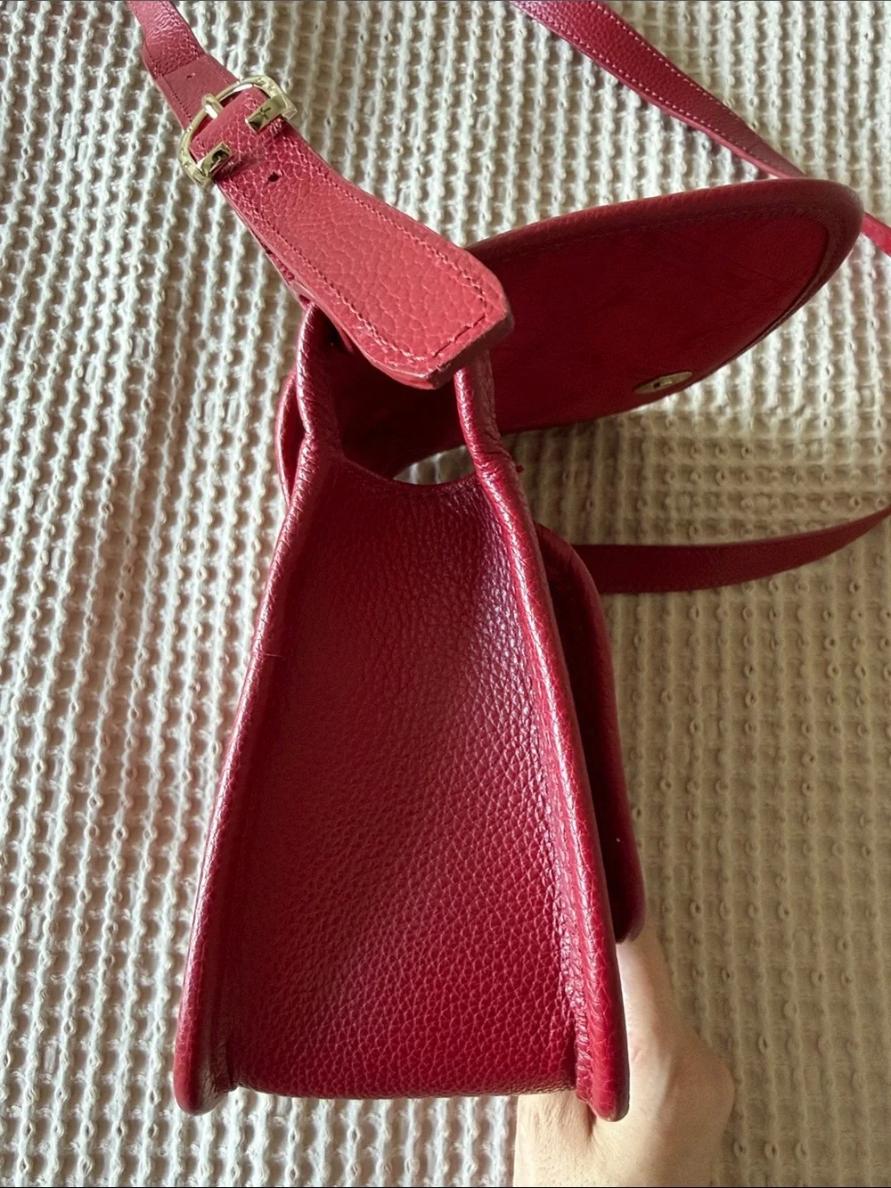 Longchamp Deep Red Pebbled Leather Crossbody Bag - Picture 5 of 10